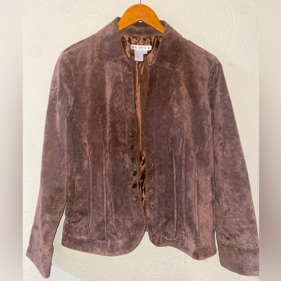 A.M.I. Leather Suede Jacket. Large . Long Sleeve. Fully Lined.Tan  brown Color - Picture 1 of 7